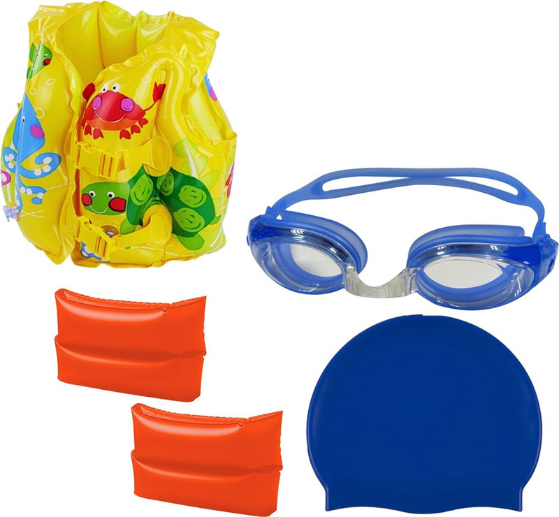 Golddust Goggles, Silicone Cap with ArmBand with Swim life jacket for 3-6 Year Child Swimming Kit