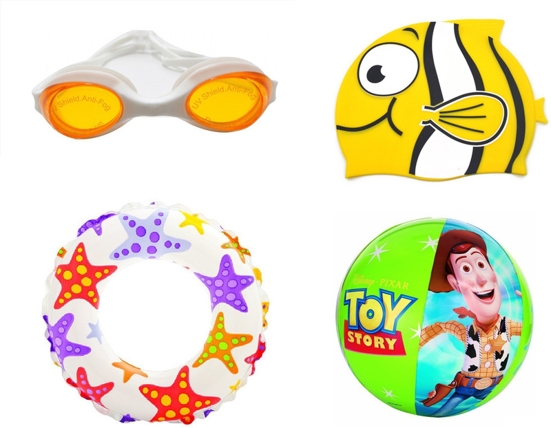 Sports 101 Aqua Splash2 Kids Googles, Cap, Pool Ball(24inch) and Pool Tube(24inch) Junior Swimming Kit