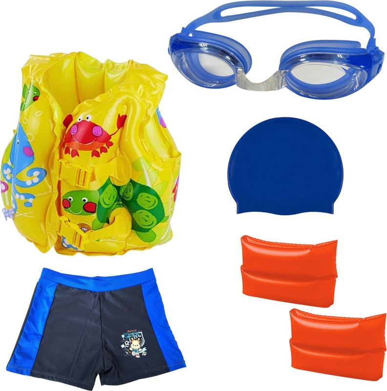 Golddust Goggles, Cap, ArmBand, Shorts with Swim life jacket for 3-6 Year Child Swimming Kit