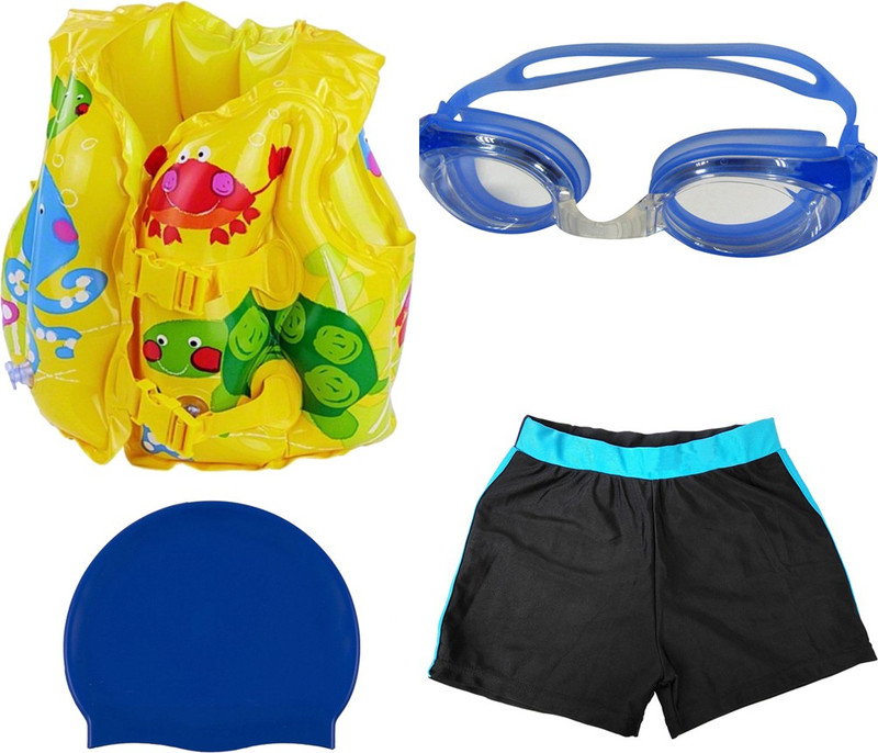 Golddust Goggles, Cap, Shorts with Swim life jacket for 3-6 Year Child Swimming Kit