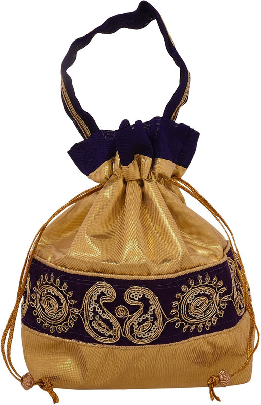 Craft Trade Silk Embellished Work Drawstring Multicolor Potli Bag (14 X 4 X 20) Potli(Multicolor, Black)