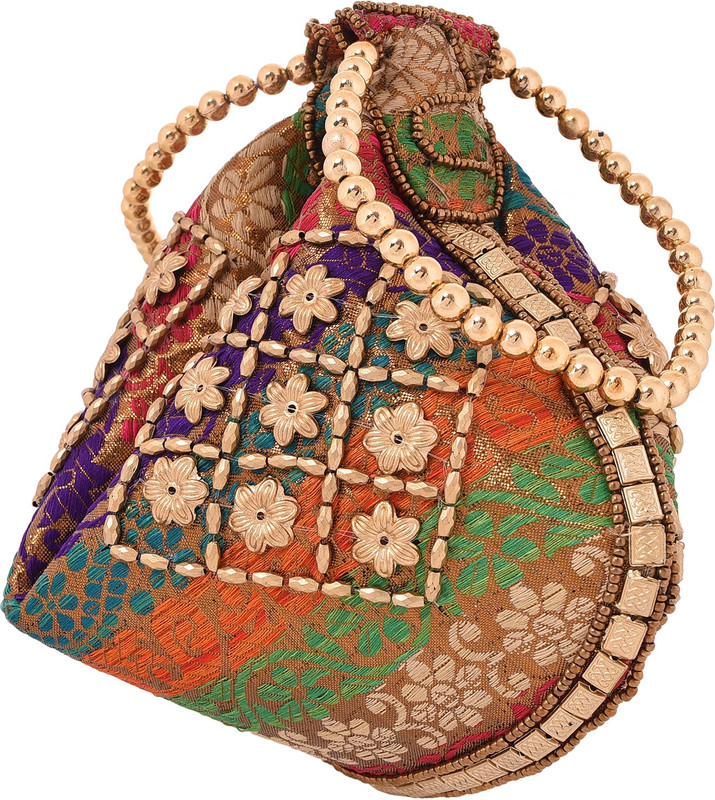 Craft Trade Women's Cotton Beaded Work Button MultiColour Potli Bag Potli(Multicolor)