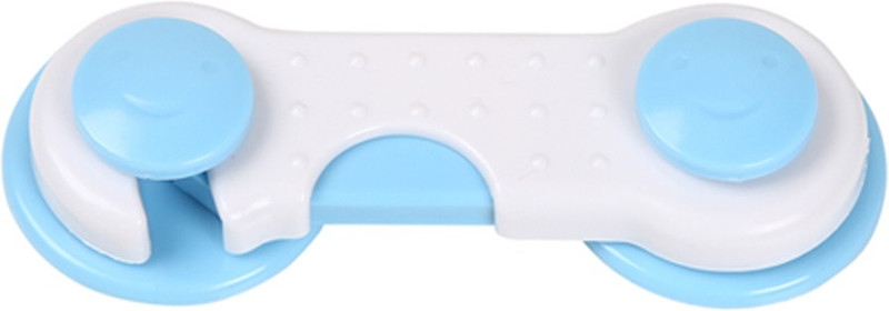 Safe-O-Kid Easy to Use, Dotted with Smiley Ends Child Proof Cabinet Lock (Pack of 4)(WHITE & BLUE)