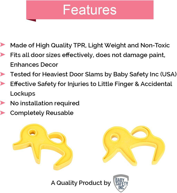 Safe-O-Kid Pack of 4 - Fit-all, Animal Shaped, Strong TPR Finger Pinch Door Guard(Yellow)