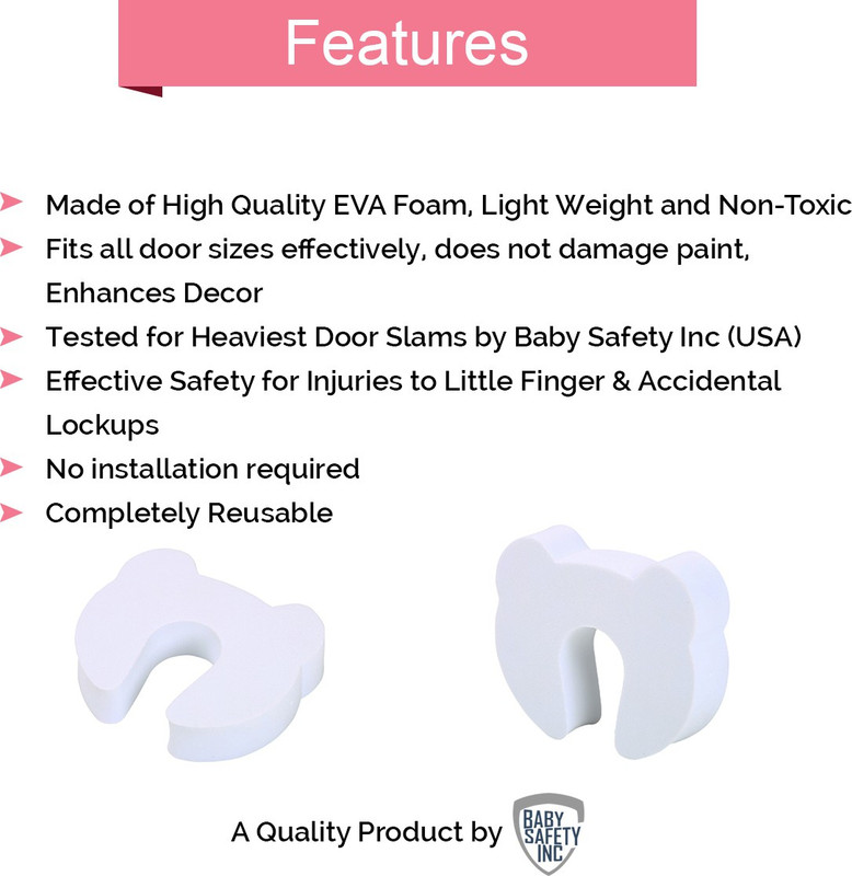 Safe-O-Kid Pack of 4 - Fit-all, Teddy Shaped, Strong EVA Finger Pinch Door Guard(White)