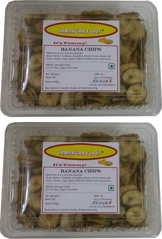 Jamnagar Foods BANANA CHIPS 400 GM PACK OF 2 Chips(2 x 400 g)