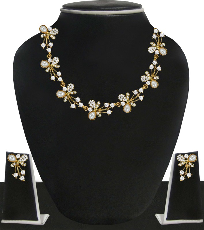 Zaveri Pearls Zinc Jewel Set(Gold, White)
