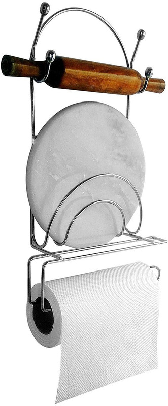 eoan international Chakla Belan Stand With Tissue Holder Steel Wall Shelf(Number of Shelves - 1, Silver)