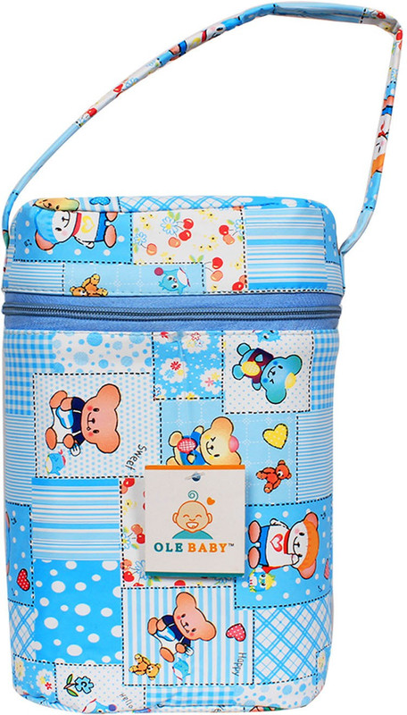 Ole Baby Teddy Chex Line Assorted Double Portable Infant Feeding Milk Food Bottle Thermal Bag Storage Holder (Upto 250ml each) - 1 Slots(Light Blue)