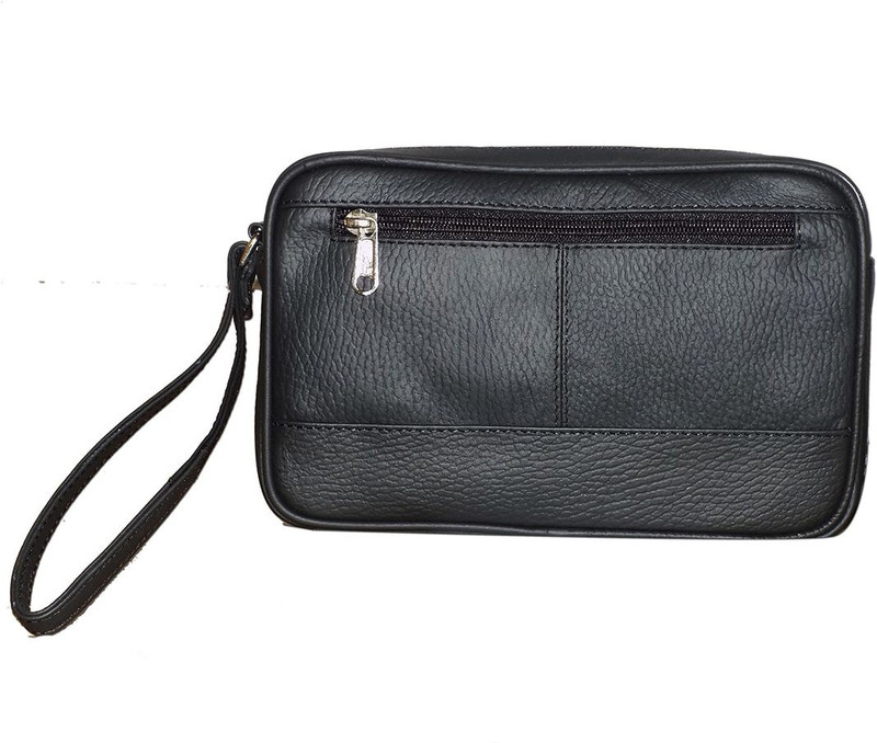 Kan Premium Quality Leather Hand Bag/Travel Document Holder for Men & Women(Black)