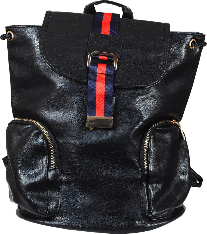 la rooki La Rooki Black Faux Leather Backpack Backpack(Black, 6 L)