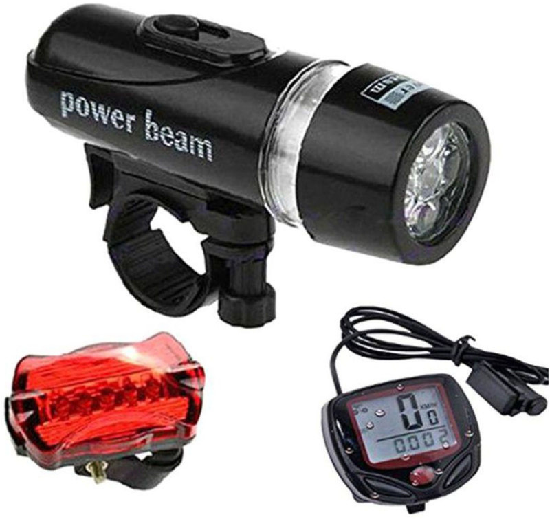 FurMito Bicycle Set of Speedometer LED Front Rear Light Combo(Black, Silver, Red)