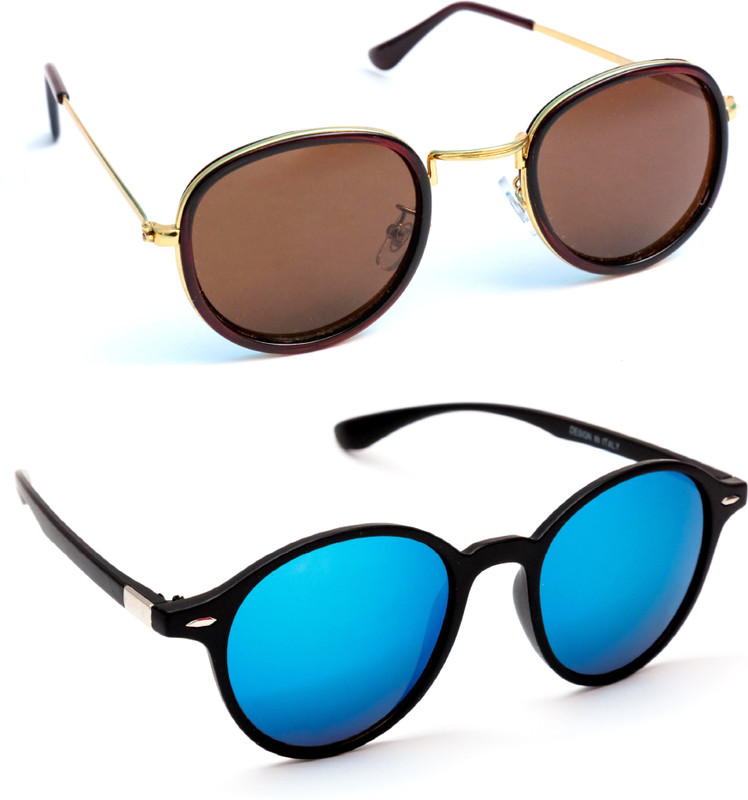 TheWhoop Round Sunglasses(Brown, Blue)