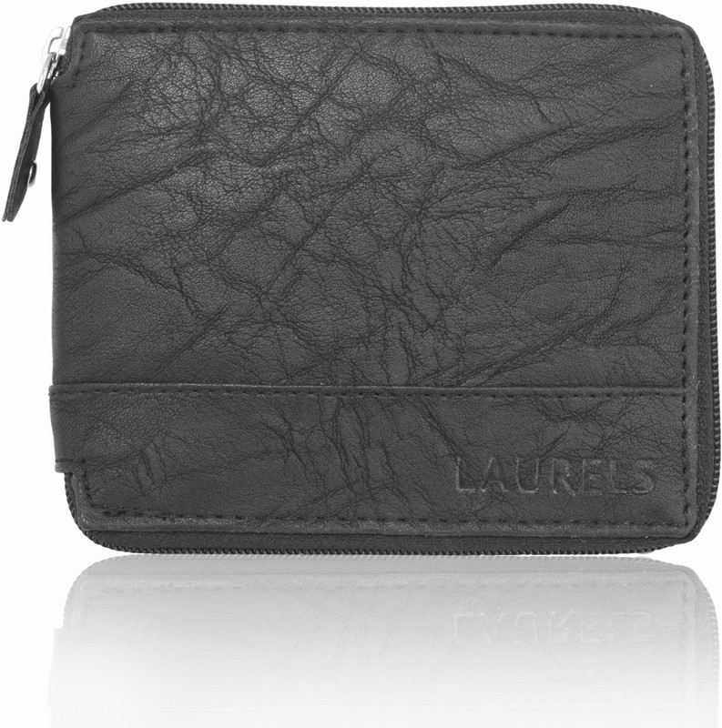 Laurels Men Casual Black Genuine Leather Wallet(5 Card Slots)