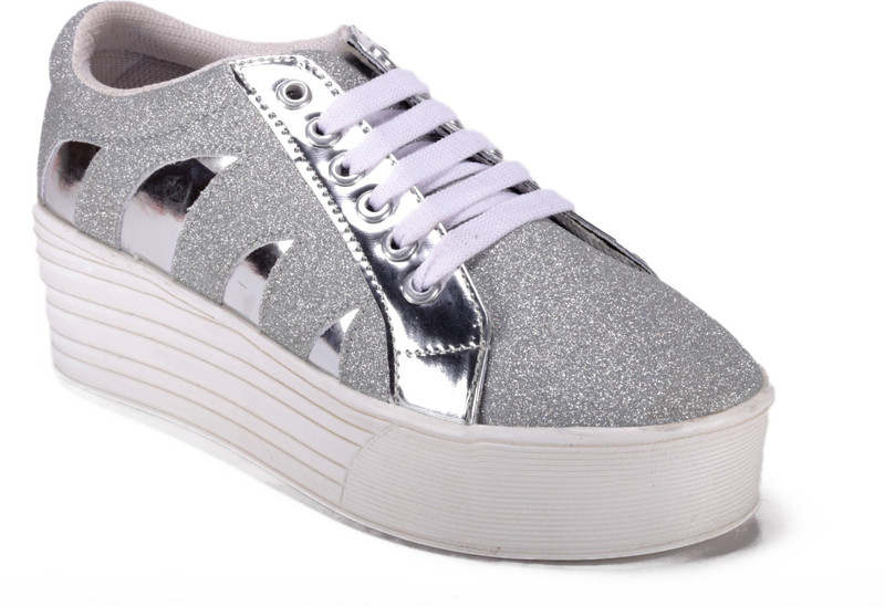 Bella Toes Women's Silver Synthetic Leather Sneakers Shoes Sneakers For Women(Silver, Grey)