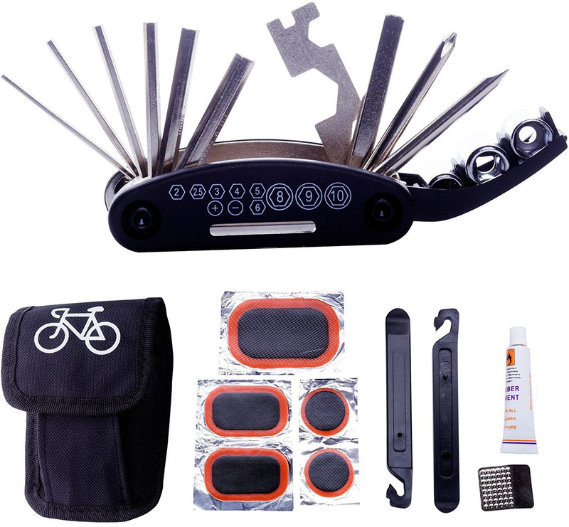 FurMito 16 in 1 Multifunction Bicycle Mechanic Fix Tools Set Bag with Tire Patch Levers Cycling Repairing