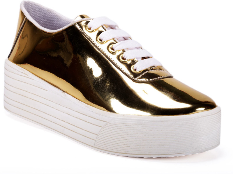 Bella Toes Women's Golden Synthetic Leather Sneakers Shoes Sneakers For Women(Gold)
