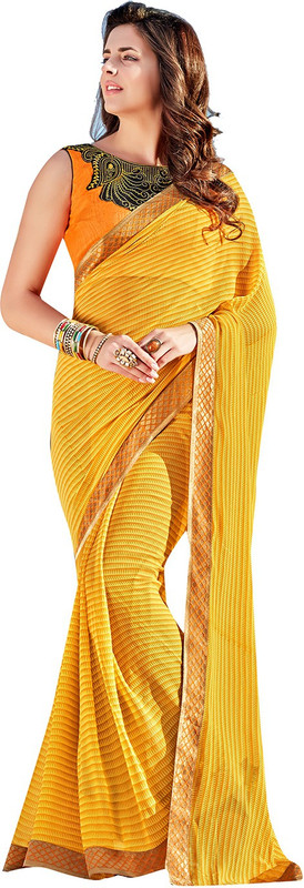 Shaily Retails Embellished Fashion Poly Georgette Saree(Yellow)