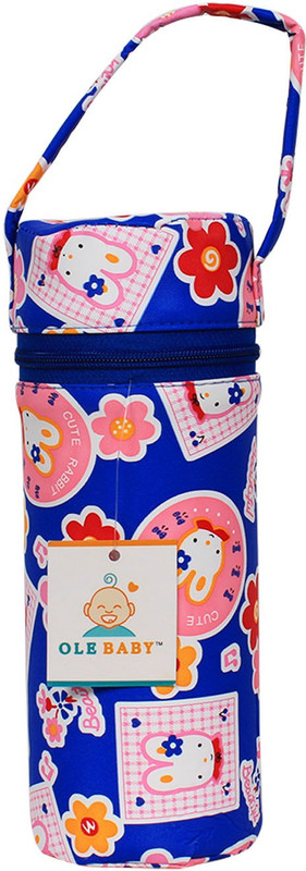 Ole Baby Bunny Flower Sticker Print Single Portable Infant Feeding Milk Food Thermal Bag Storage Holder (Upto 250ml each) - 1 Slots(Navy Blue)