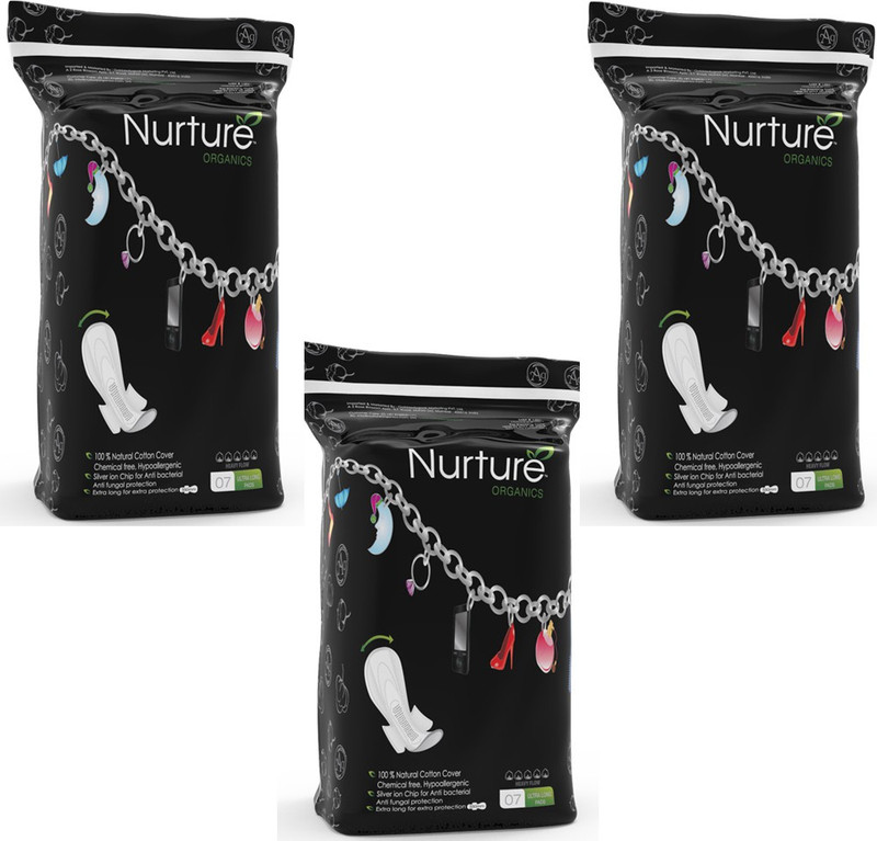 nurture 100% Natural Cotton Surface, Winged, Widest Back, Ultra 350mm Long Pads 7s Sanitary Pad(Pack of 3)