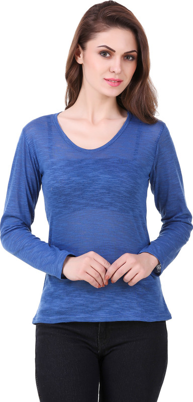 vibhinta Self Design Women Round Neck Blue T-Shirt