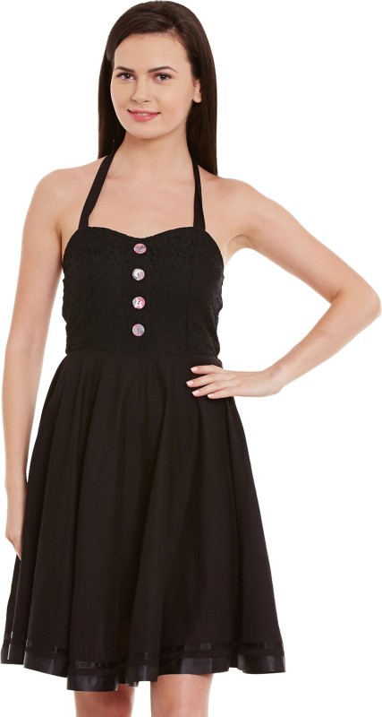 The Vanca Women Fit and Flare Black Dress