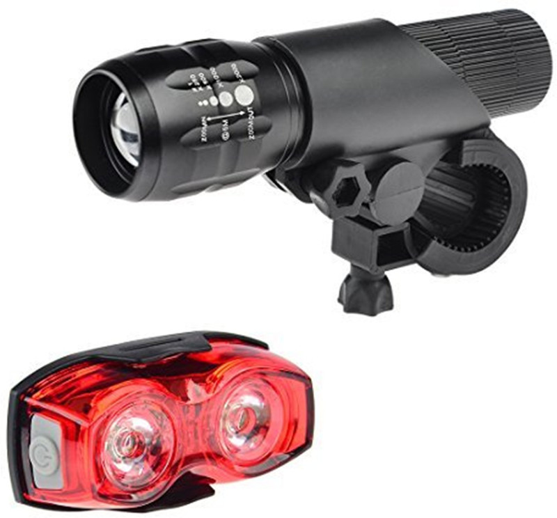 FurMito Bicycle Two Eyes Taillight + Zoomable Adjustable Focus LED Front Rear Light Combo(Black, Red)