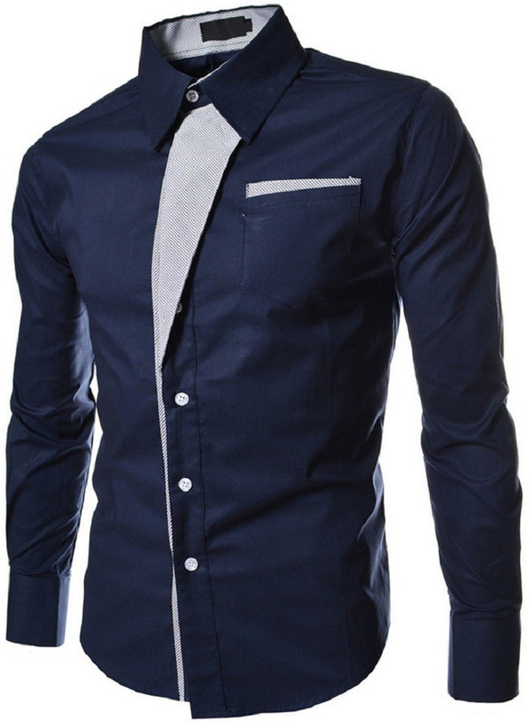 ud febric Men Solid Casual Dark Blue Shirt