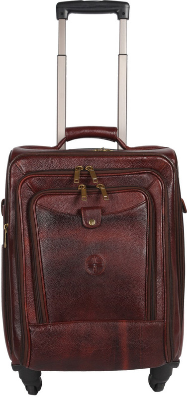 JL Collections 22 Inches Brown Leather Trolley Bag Small Travel Bag - Large(Brown)