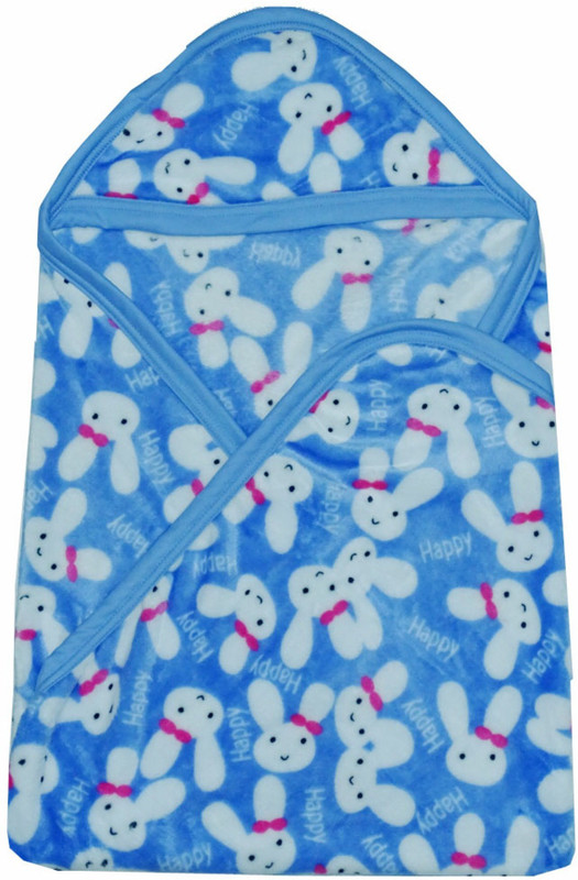 LOVEBIRDS Printed Single Hooded Baby Blanket(Polyester, Blue) LOVEBIRDS Printed Single Hooded Baby Blanket(Polyester, Blue)