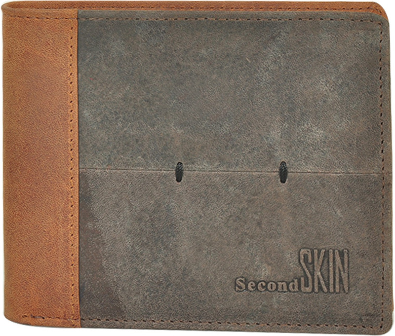 Second Skin Men Green, Tan Genuine Leather Wallet(10 Card Slots)
