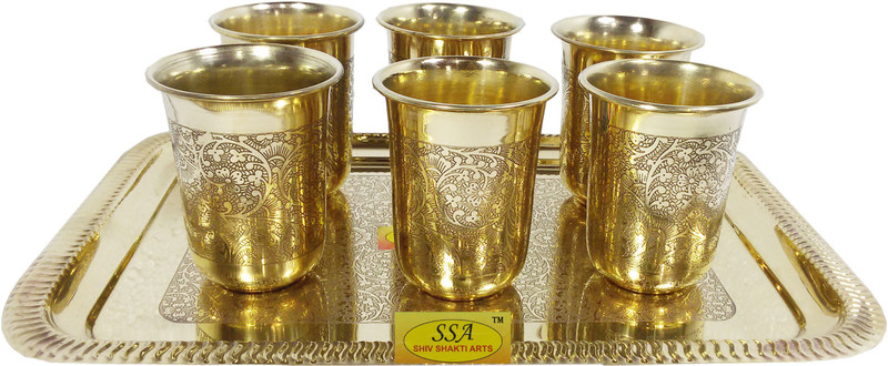 Shivshakti Arts C-985 Glass Tray Set(Brass)