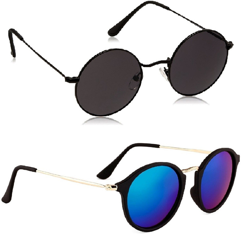 TheWhoop Round Sunglasses(Black, Blue)
