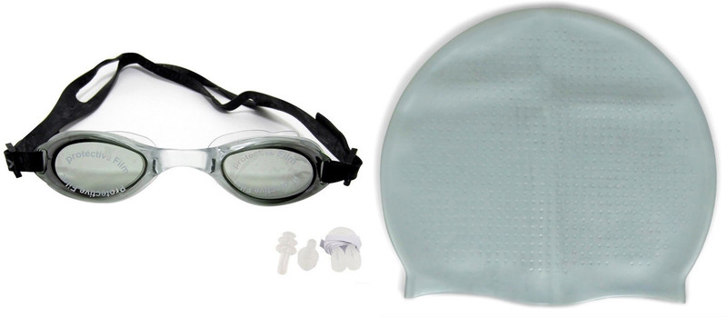 Sports 101 Aqua Dash5 Adult Goggles, Dotted Cap, Ear Plugs&Nose clip Pro Swimming Kit