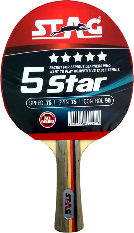 Stag 5 Star Red, Black Table Tennis Racquet(Pack of: 1, 166 g)