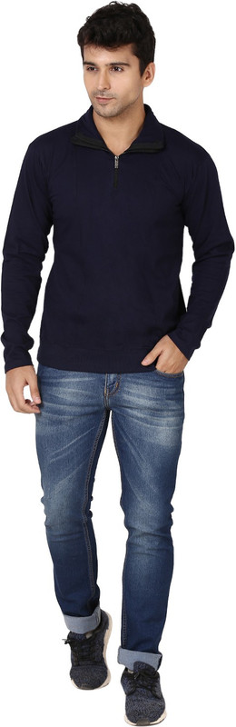 risess Solid Men Polo Neck Dark Blue T-Shirt