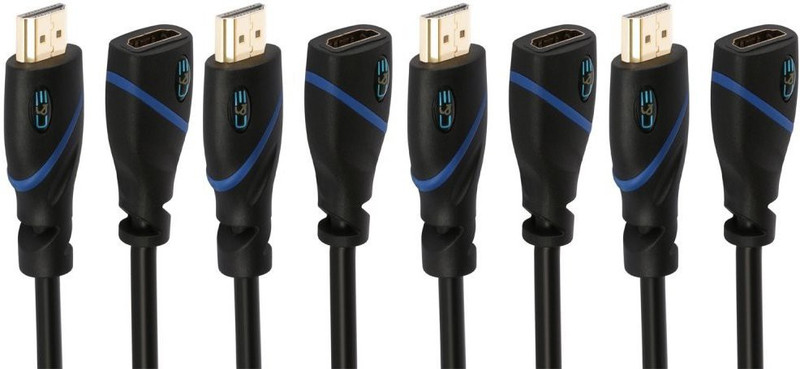 C&E TV-out Cable High Speed HDMI Cable Male to Female (25 Feet) with Ethernet Supports 1.4 60AWG, 6D and Audio Return, UltraHD 4K Ready, Latest Specification Cable, (4 Pack)(Black, For MacBook, 7.62 m)