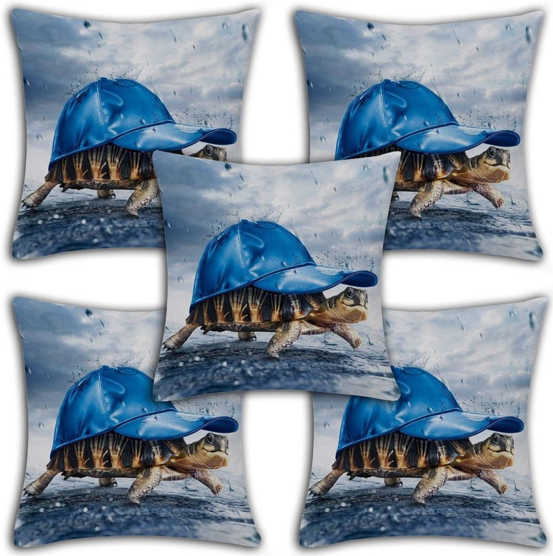 paramorasi 3D Printed Cushions Cover(Pack of 5, 40 cm*40 cm, Blue)