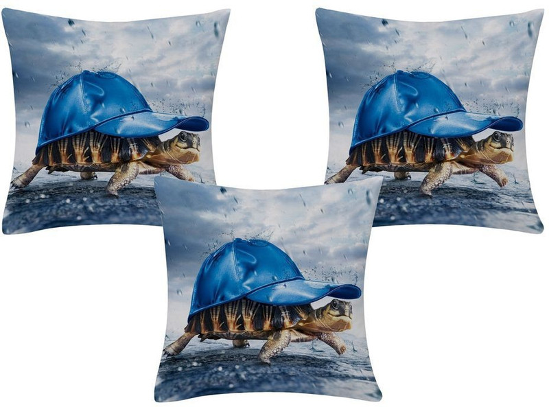 paramorasi 3D Printed Cushions Cover(Pack of 3, 40 cm*40 cm, Blue)