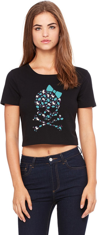 monzter popcornz Casual Short Sleeve Printed Women Black Top