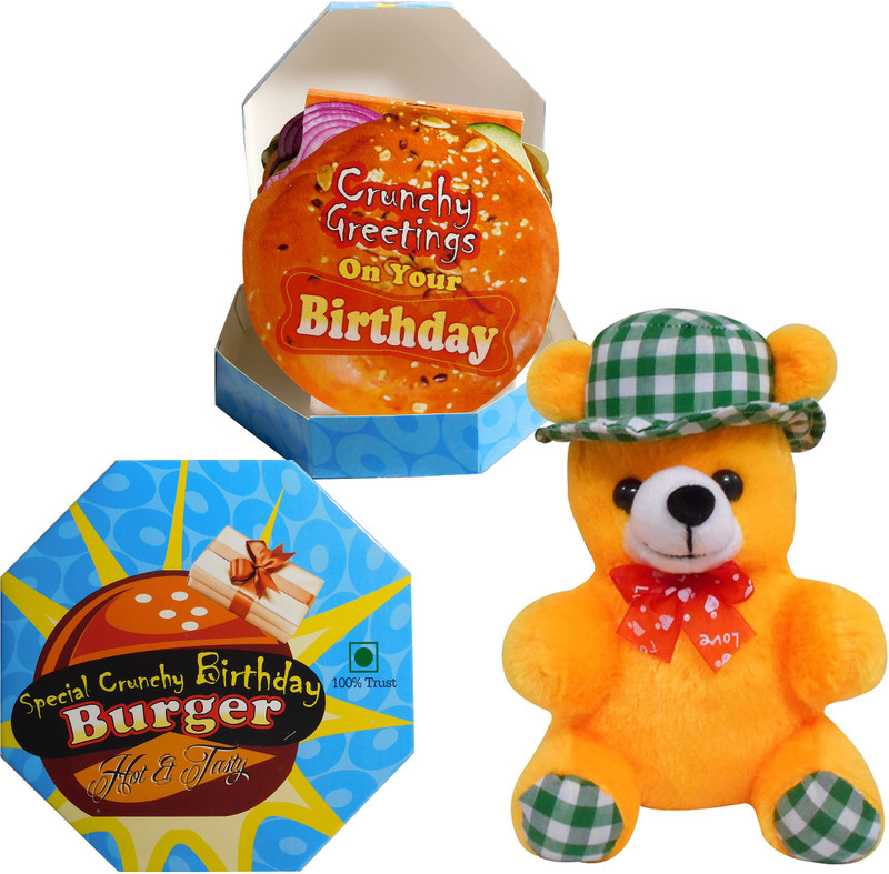Siddhi Gifts Happy Birthday Gifts - Happy Birthday Burger Shape Greeting Card With Soft Teddy (Yellow)(Set of 1) Siddhi Gifts Happy Birthday Gifts - Happy Birthday Burger Shape Greeting Card With Soft Teddy (Yellow)(Set of 1)