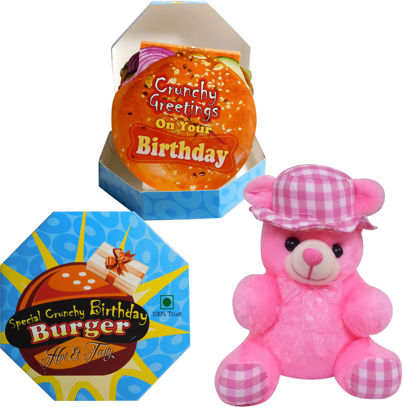 Siddhi Gifts Happy Birthday Gifts - Happy Birthday Burger Shape Greeting Card With Soft Teddy (Pink) Siddhi Gifts Happy Birthday Gifts - Happy Birthday Burger Shape Greeting Card With Soft Teddy (Pink)