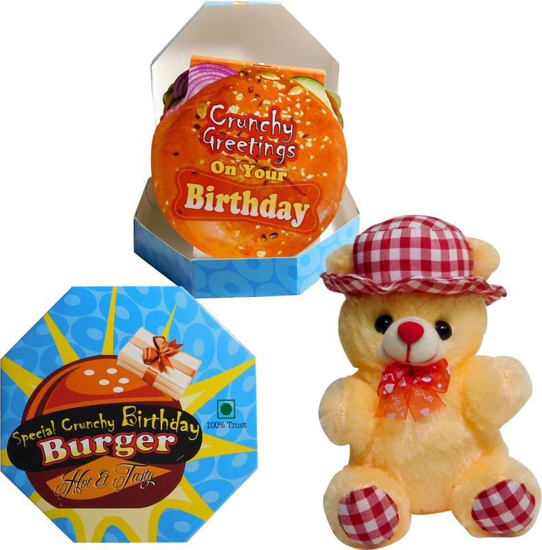 Siddhi Gifts Happy Birthday Gifts - Happy Birthday Burger Shape Greeting Card With Soft Teddy (Beige)(Set of 1) Siddhi Gifts Happy Birthday Gifts - Happy Birthday Burger Shape Greeting Card With Soft Teddy (Beige)(Set of 1)