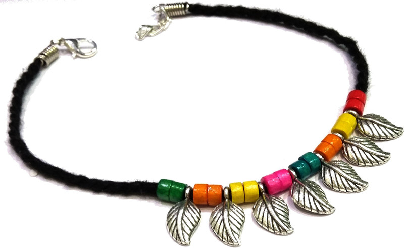 gurjari Leaf hanging Balck Thread Fabric Anklet Cotton Dori Anklet
