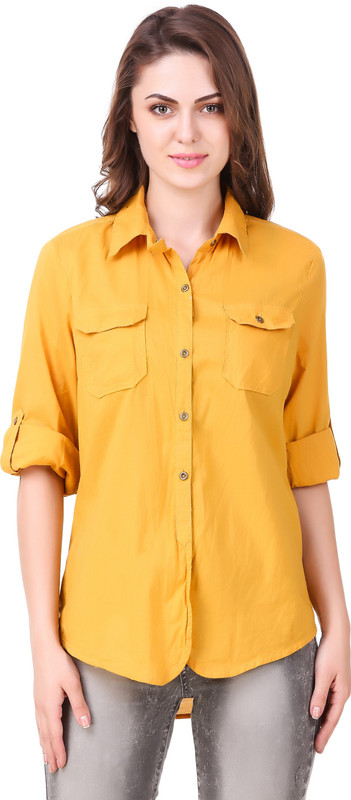 vibhinta Women Solid Casual Yellow Shirt