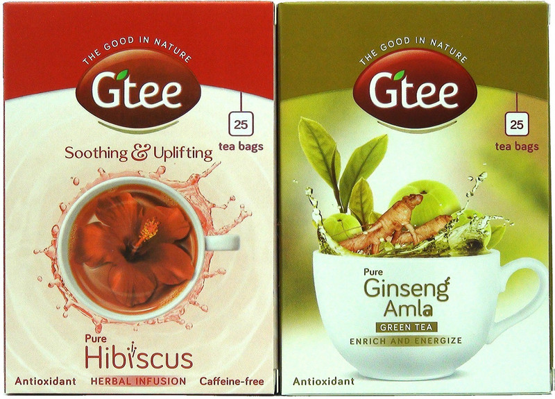GTEE GTEE Green Tea Bags - Ginseng & Hibiscus Tea Bags (25 Tea bags X 2PACKS) Hibiscus Herbal Infusion Bags Box(50 Bags)