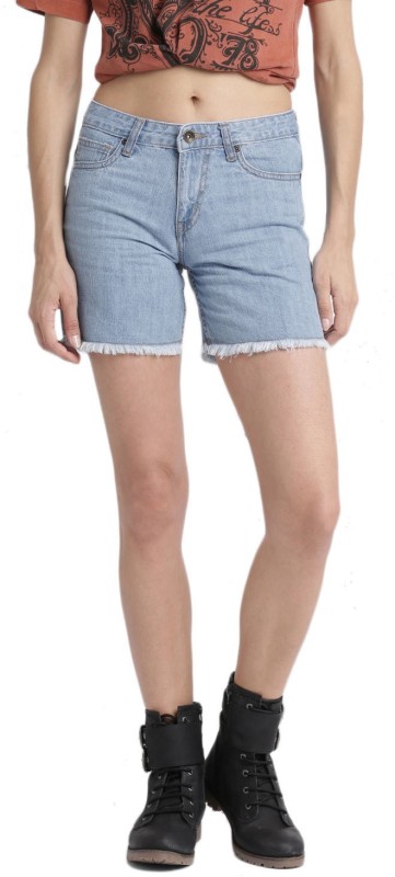 Roadster Solid Women Blue Denim Shorts