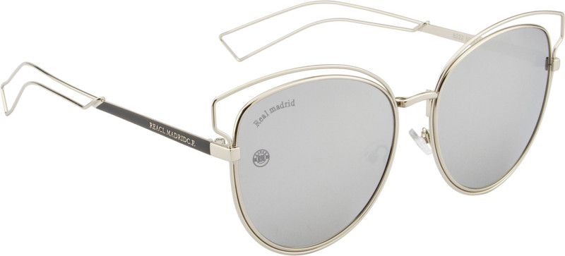 Real Madrid Cat-eye Sunglasses(Grey, Silver)