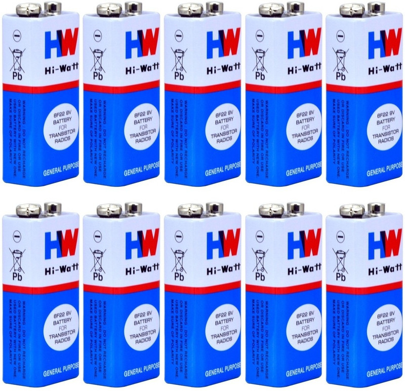 BALRAMA 10pcs 9 VOLTS BATTERY HI-WATT 100% Original 6F22 9V Long Life Carbon Zinc Batteries for Electronic Toys, Clocks, Walkie-Talkies, Smoke Alarms, Handheld Test Equipment, Digital Instruments, Transistor Radios  Battery(Pack of 10)