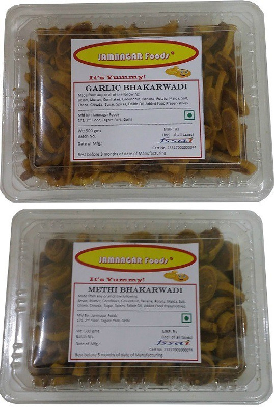 Jamnagar Foods GARLIC BHAKARWADI & METHI BHAKARWADI 500 GM EACH Combo(2)